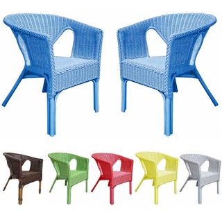 Rattan Living Outdoor Colorful Rattan Chairs (Set of 2) Dining Chairs