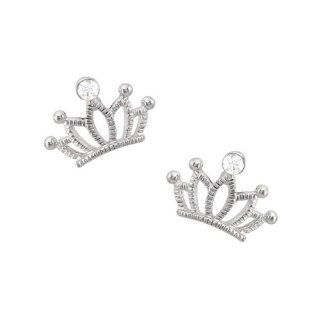 FM42 18k White Gold Plated Cubic Zirconia Accent Crown Stud Earrings E323 (18k White Gold Plated) Jewelry