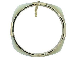 White Mother of Pearl Squared Bangle, 14k Gold Jewelry