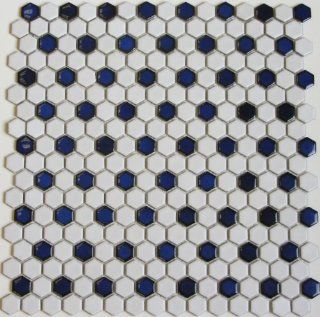 Ceramic Tile Mosaic Hexagon Cobalt on white    