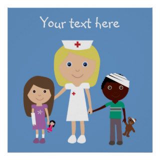 Cute Cartoon Nurse & Children Poster