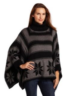 525 America Women's Snow Flake Poncho Sweater, Black Combo, Small/Medium
