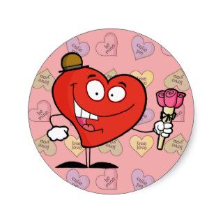 silly vday heart cartoon giving roses stickers