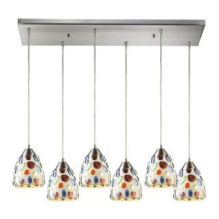 Elk 542 6RC Gemstones 6 Light Pendant with Sculpted Multicolored Glass Shade, 30 by 9 Inch, Satin Nickel Finish   Ceiling Pendant Fixtures  