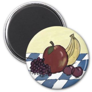 Fruit on a Blue and White Tablecloth Magnet