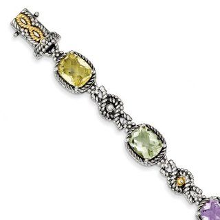 SS 14k Yellow Gold 13.20Multi Gemstone 7.25in Vintage Style Bracelet 13.2ct Jewelry