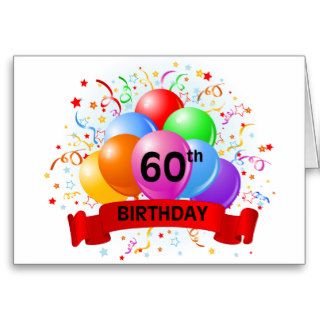 60th Birthday Banner Balloons Cards