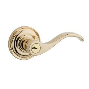 Baldwin Reserve Curve Lifetime Polished Brass Entry Lever with Traditional Round Rose EN.CUR.R.TRR.003