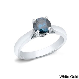 Auriya 14k Gold 1ct TDW Round cut Blue Diamond Solitaire Ring Auriya Diamond Rings