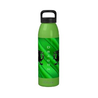 Embossed look Black Dragons on green chrome effect Water Bottle