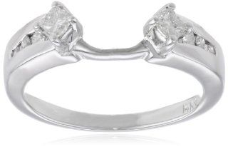 14k White Gold Round and Princesscess Diamond Solitaire Engagement Ring Enhancer (1/3 cttw, H I Color, I1 I2 Clarity) Jewelry