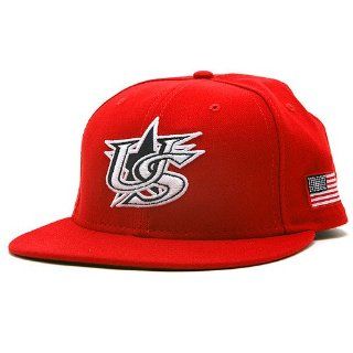 USA 2009 World Baseball Classic Road Authentic Fitted Cap   Red 7 5/8  Sports Fan Baseball Caps  Sports & Outdoors