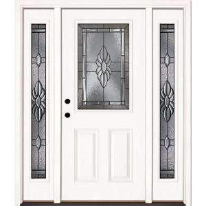 Feather River Doors Sapphire Patina Half Lite Primed Smooth Fiberglass Entry Door with Sidelites 8H3191 3A4