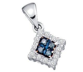 Blue & White Princess Diamond Fashion Pendant 10k White Gold 1/3 CTW Jewel Tie Jewelry