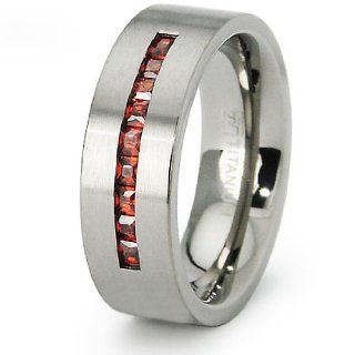Ladies Titanium Band with Garnet Colored CZs   Size 8 Rings Jewelry
