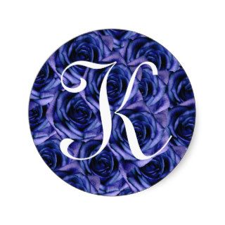 Monogram Letter K Blue Roses Sticker