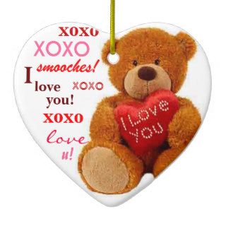 XOXO Romantic Teddy Bear Valentine Heart Ornaments
