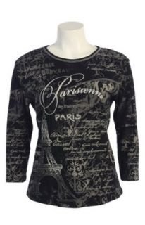 Jess N Jane "Parisienne" Dressy Ladies Ladies Rhinestone Bling Tee Shirt Top Black small Fashion T Shirts