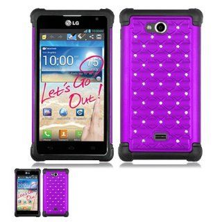 LG Spirit 4G MS870 Purple And Black Hardcore Spot Diamond Case Cell Phones & Accessories