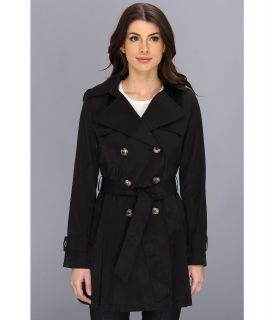 DKNY Double Breasted Hooded Trench Coat Womens Coat (Black)