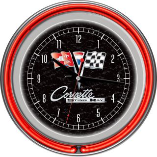 Corvette C2 Black Chrome Double Ring Neon Clock (GM1400B C2 COR)