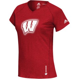 adidas Womens Wisconsin Badgers Sideline Elude Fitted T Shirt   Size Large,