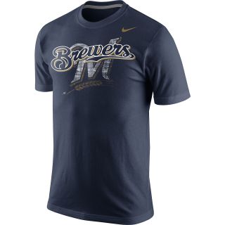 NIKE Mens Milwaukee Brewers Team Issue Woodmark Short Sleeve T Shirt   Size