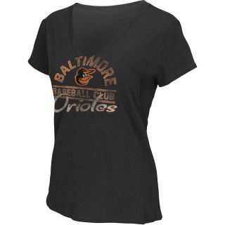 G III Womens Baltimore Orioles Football Logo Slub V Neck Short Sleeve T Shirt  