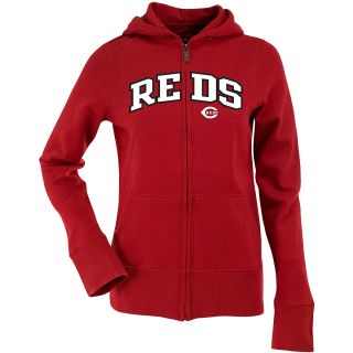Antigua Womens Cincinnati Reds Signature Hood Applique Full Zip Sweatshirt  