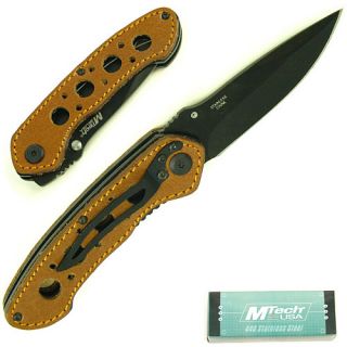 M Tech Leather Handle 8 Folding Pocket Knife (25 244)