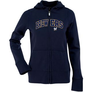 Antigua Womens Milwaukee Brewers Signature Hood Applique Full Zip Sweatshirt  