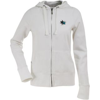 Antigua Womens San Jose Sharks Signature Hooded White Full Zip Sweatshirt  