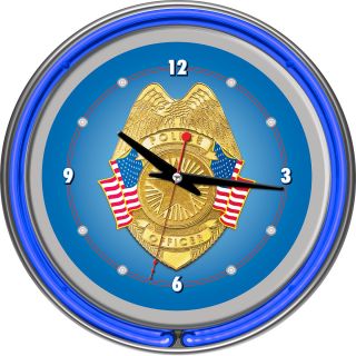 Trademark Global Police Officer Chrome Double Ring Neon Clock (PO1400)