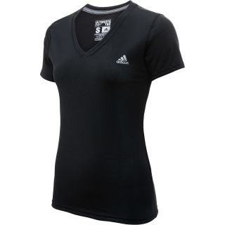 adidas Womens Ultimate V Neck Short Sleeve T Shirt   Size Small, Black/silver