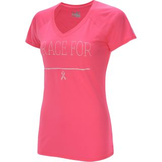 UNDER ARMOUR Womens Power In Pink I Race For Short Sleeve V Neck T Shirt  