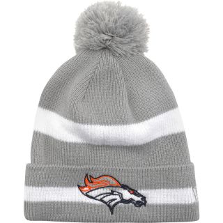 NEW ERA Mens Denver Broncos Logo Line Striped Grey Pom Cuffed Knit Hat,