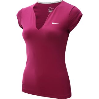 NIKE Womens Pure Short Sleeve Tennis Shirt   Size Large, Raspberry/silver