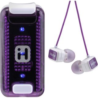 iHOME FIT Earbuds with Clip On LED Safety Flasher and Cordwrap, White/purple