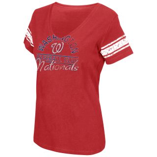 G III Womens Washington Nationals Football V Neck Short Sleeve T Shirt   Size