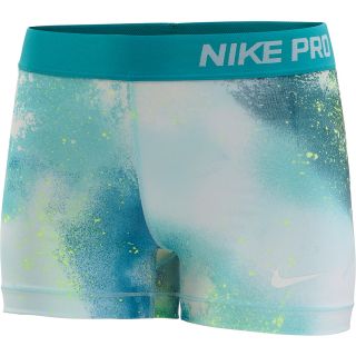 NIKE Womens Pro Splatter 3 Shorts   Size XS/Extra Small, Turbo Green/obsidian