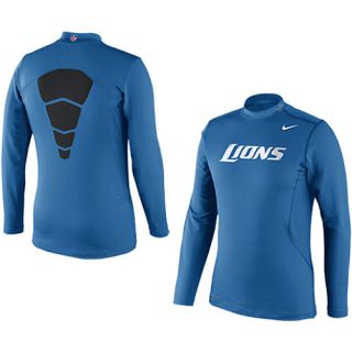 NIKE Mens Detroit Lions Pro Combat Hyperwarm Dri FIT Long Sleeve Mock 2 Shirt  