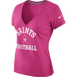 NIKE Womens New Orleans Saints Breast Cancer Awareness V Neck T Shirt   Size