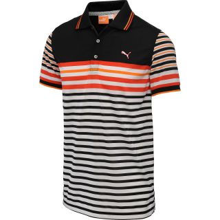 PUMA Mens Tech Striped Short Sleeve Golf Polo   Size Large, Black