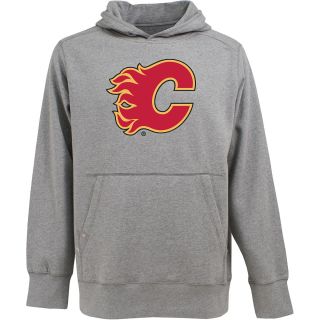 Antigua Mens Calgary Flames Signature Hood Applique Gray Pullover Sweatshirt  