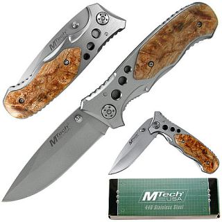 Silver Folding 7.875 Knife with Wood Handle (25 423)