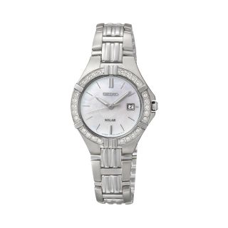 Seiko Womens Crystal Accent Silver Tone Solar Watch