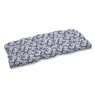 Pillow Perfect Wicker Loveseat Cushion With Bella dura Andros Navy Fabric