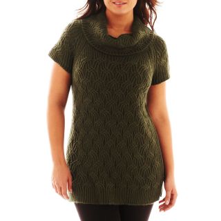 Worthington Textured Cowlneck Tunic Sweater   Plus, Forest Night, Womens