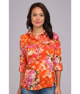 J.A.K. Sharp Flower Printed Shirt Womens Long Sleeve Pullover (Orange)