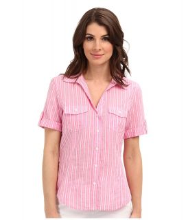 Jones New York Short Sleeve Camp Shirt Womens Short Sleeve Button Up (Pink)
